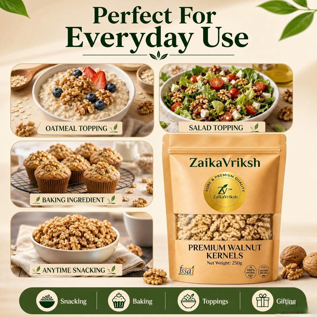 ZaikaVriksh Premium White Chile Walnut Halves 250g | Large Size Akhrot Giri | Extra Light Walnut Kernels | Vacuum Packed | Rich in Omega 3, Protein & Fiber | Healthy Dry Fruits