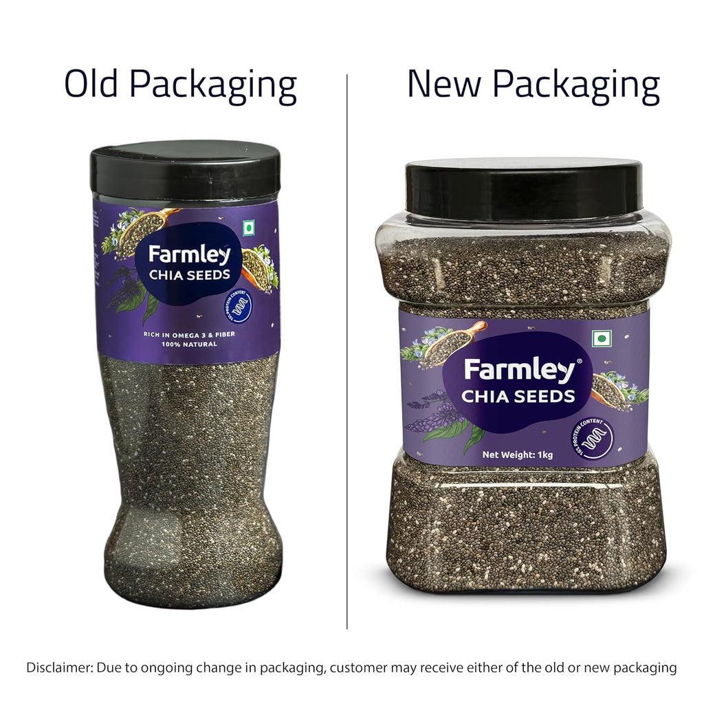 Farmley Chia Seeds 1 Kg, I Seeds for Eating | Seeds for Weight Management | Rich in Calcium, Omega-3, Protein, Fibre, & Non GMO, Reusable Jar (Pack of 1)
