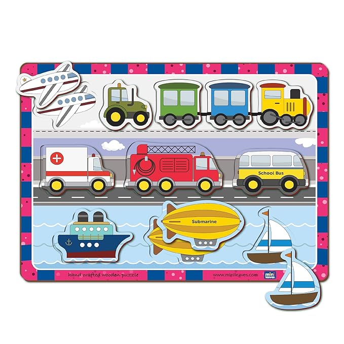 Mini Leaves Wooden Transport Chunky Puzzle (2+ Years) - Learning Puzzle Toy Preschool Education Gift for Kids