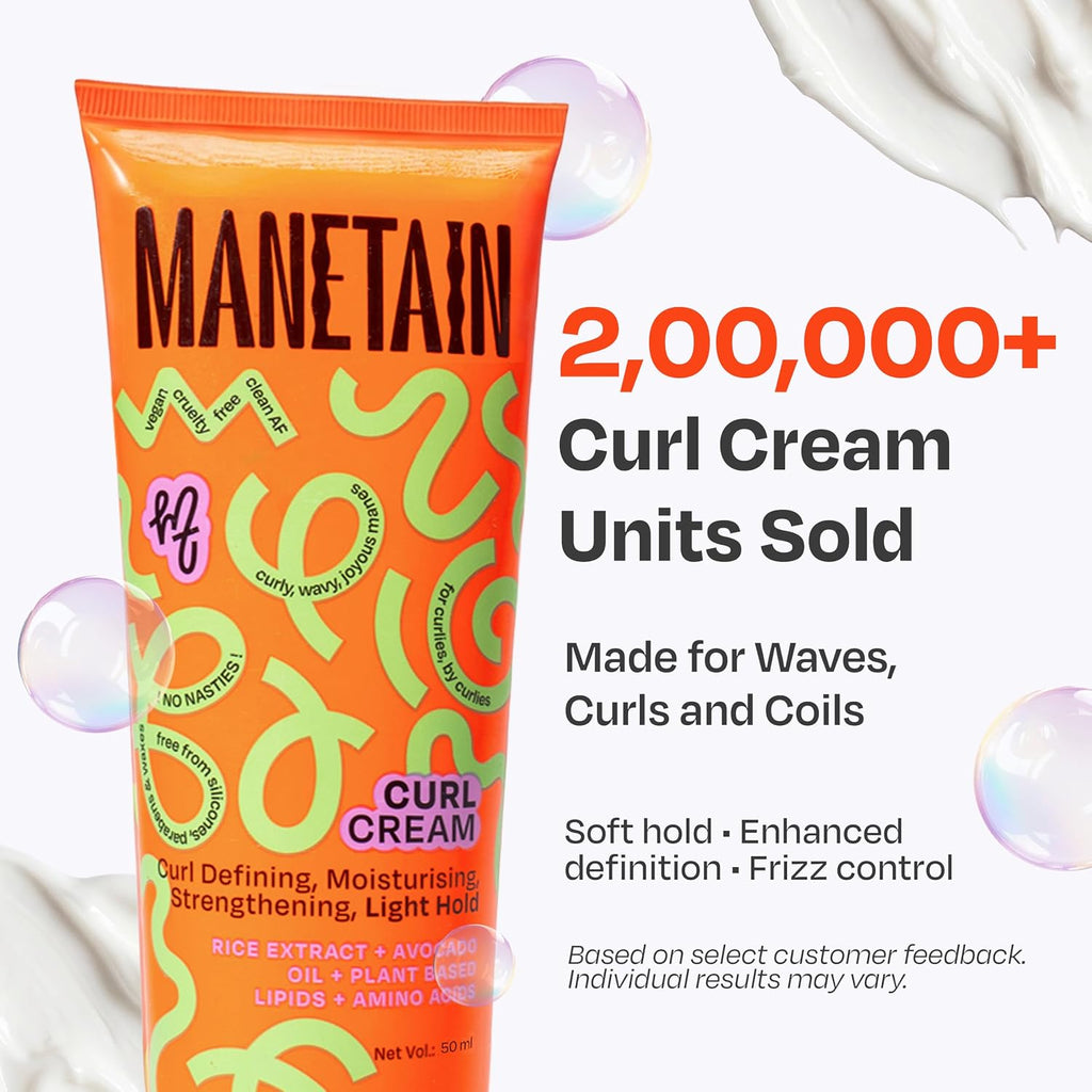MANETAIN Curl Cream 50ml for Curly & Wavy Hair | Frizz Control, Soft Hold & Moisturizing Styling Cream | Enhances Natural Curls, Reduces Frizz | Sulfate-Free, Paraben-Free, Vegan Hair Care