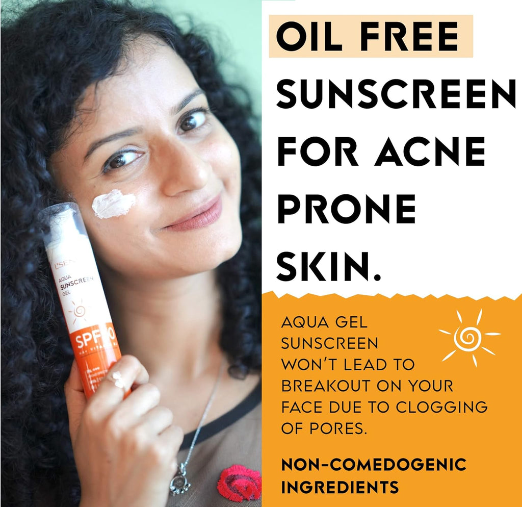 L'SENSA Sunscreen SPF 50 for Oily Skin, Anti-Tan, Waterproof Sun cream, 1% Hyaluronic Aqua Gel, Free from Oxybenzone, For Oily, Combination & Ace Prone Skin, Make-Up Friendly For Women & Men, 50Gram