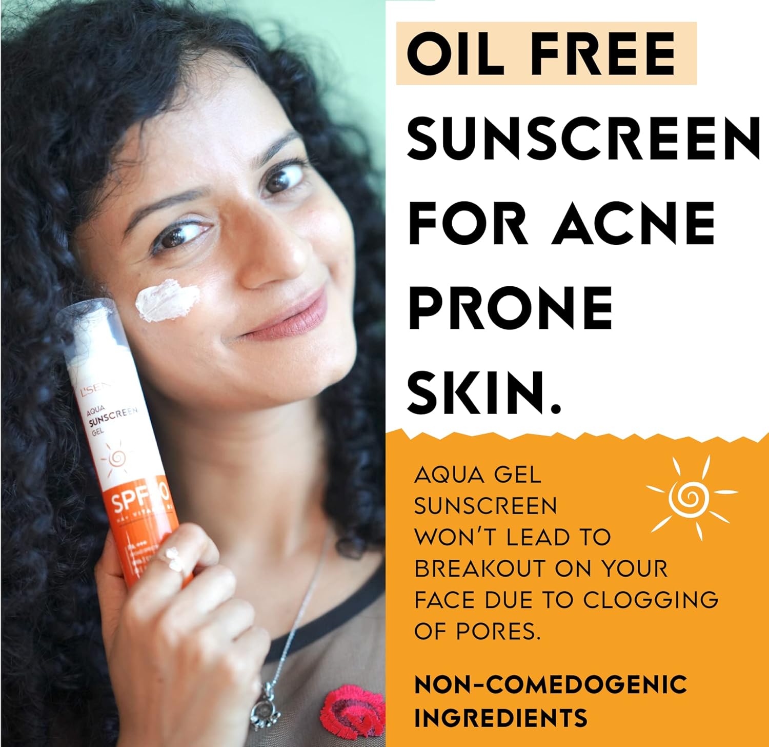 L'SENSA Sunscreen SPF 50 for Oily Skin, Anti-Tan, Waterproof Sun cream, 1% Hyaluronic Aqua Gel, Free from Oxybenzone, For Oily, Combination & Ace Prone Skin, Make-Up Friendly For Women & Men, 50Gram