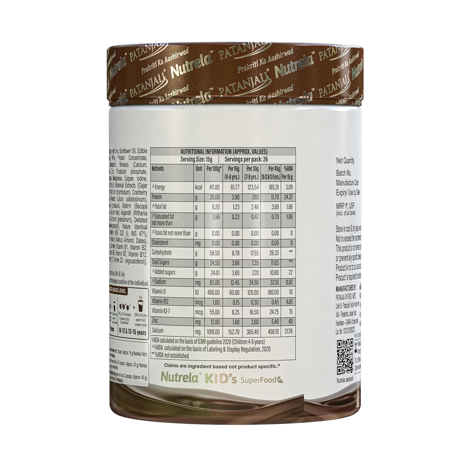 Nutrela Kids Protein Powder - 400g, Chocolate Flavour | Helps in Memory and Brain Development | Improve Muscle Mass, Bone and Teeth Strength