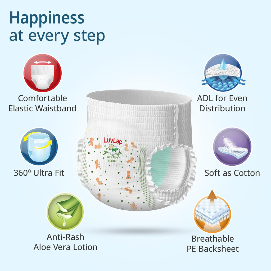 LuvLap Pant Style Baby Diapers, Large (L), 62 Count, For babies of Upto 9-14Kg with Aloe Vera Lotion for rash protection, with upto 12hr protection, Diapers