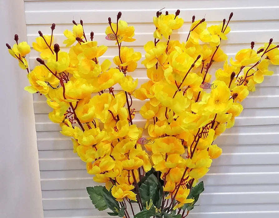 Artificial Flowers Bunch for Decoration Cherry Blossom Ideal for vase Without Vase Yellow