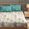 Homefab India 210 TC Cotton King Size BedSheet with 2 Pillow Covers Floral Green