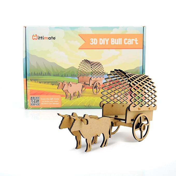 Mittimate 3D Diy Bull Cart for Kids 10 Year+ Bullock Cart Model Building Kit Diy Model Construction Toy