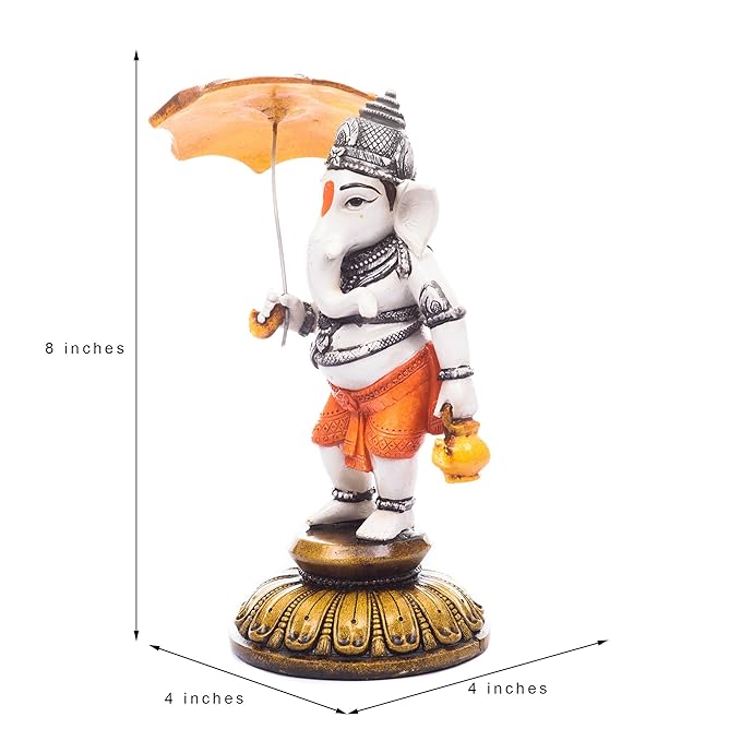 Ecraftindia Polyresin Lord Ganesha Idol | Cream and Gold