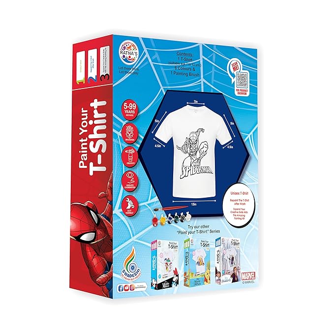 Ratna's Paint Your T-shirt Marvel Spiderman Theme Diy Kit With Free Size T-shirt for 5-12 Years Kids | Spiderman