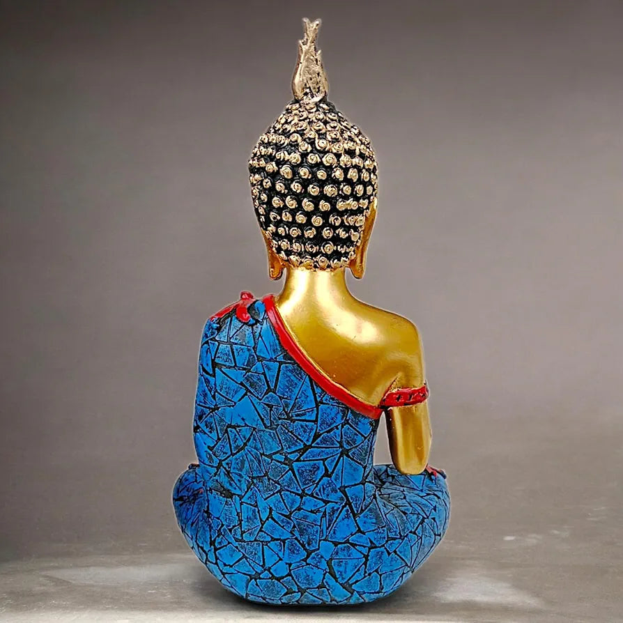 Neelaya Meditating Buddha Statue With Tealight Candle Holder Polyresin Showpiece 28 Cm Gold Blue