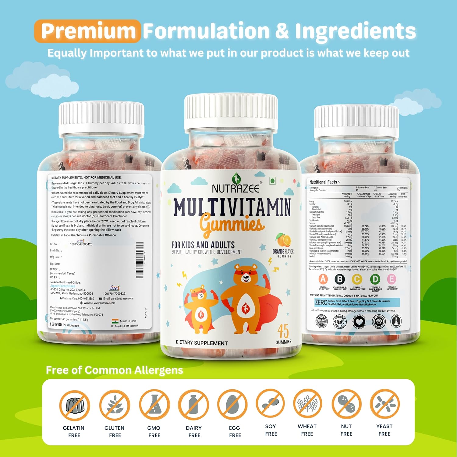 Nutrazee Multivitamin Gummies for Kids 2-6 & 7+ Years, Men & Women | Essential Vitamins With Biotin For Growth & Development| 45 Gummy Bears