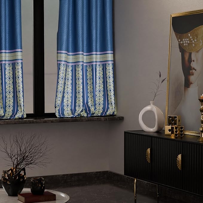 Stoa Paris Curtain for Home|Single pc Patterned Curtain for Window| Living Room| Colour Blue Monarch