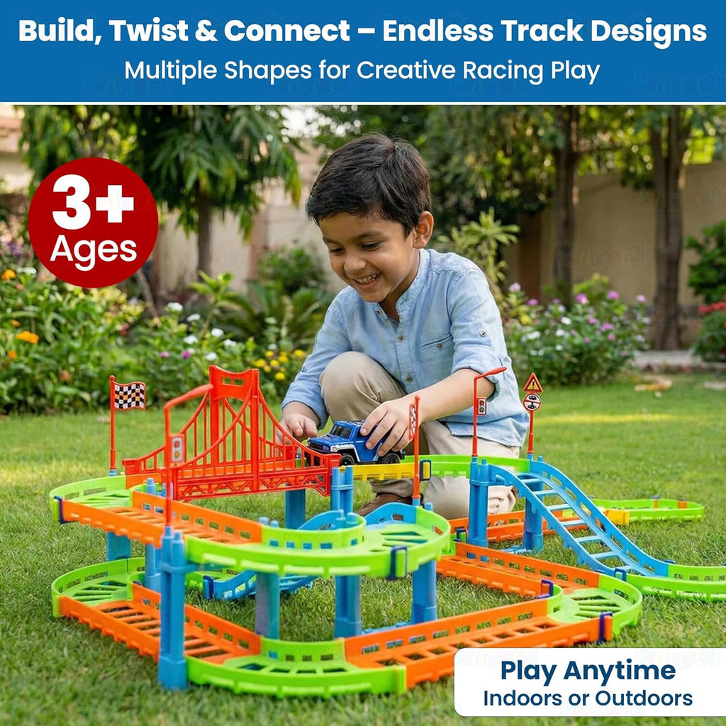 Kidology Flexible Racing Track Playset Toy for Kids 3+ 95 Pcs Multicolor