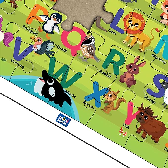 Mini Leaves 24 Piece Puzzle for Kids | Alphabets Jigsaw Puzzle | Educational Toys for Kids 3+ Years | Gift for Kids With Wooden Tray