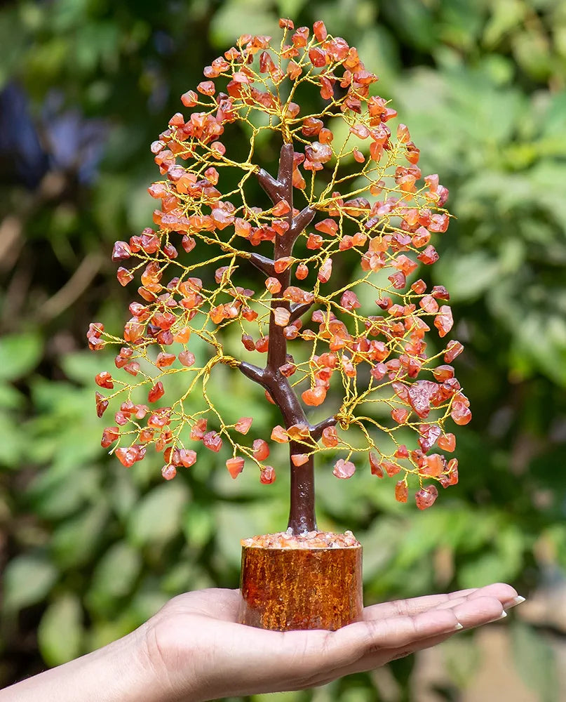 HindCraft Carnelian Chakra Crystal Tree Good Luck Golden Wire 10-12 inch
