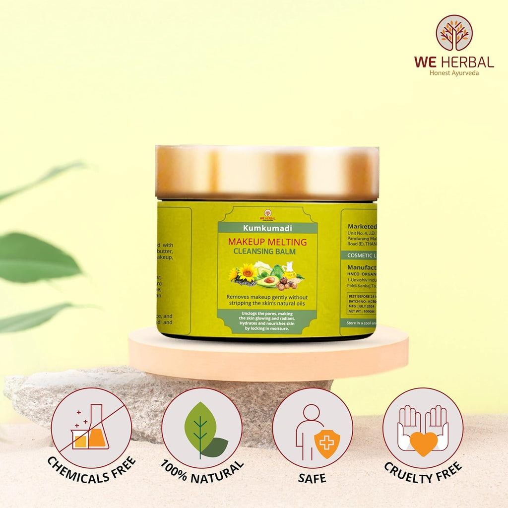 Kumkumadi Makeup Cleansing Balm for Face 100g, Ayurvedic Makeup Remover and Hydrating Face Cleanser, Gently Removes Makeup Dirt and Impurities, Nourishes Skin, Natural, No Artificial Colour Fragrance or Chemicals