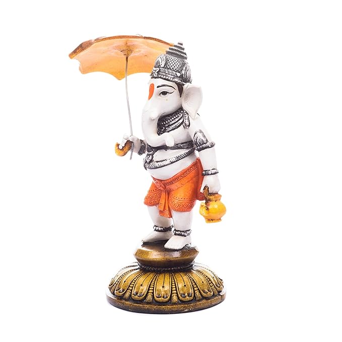 Ecraftindia Polyresin Lord Ganesha Idol | Cream and Gold