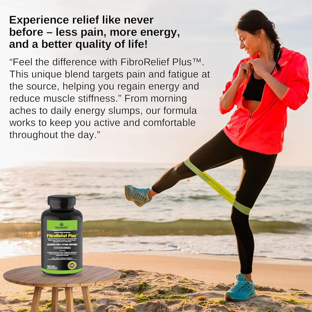 GREENDORSE FibroRelief Plus for Fibromyalgia relief, fatigue, inflammation, muscle cramps etc| 10 IN 1 formula with Magnesium malate, Curcumin, Boswellia, Alpha Lipoic acid, Acetyl-L-carnitine, CoQ10, Vitamins - 90 Veg Capsules