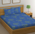 Huesland by Ahmedabad Cotton 144 TC Cotton King Size Bedsheet with 2 Pillow Covers | Blue
