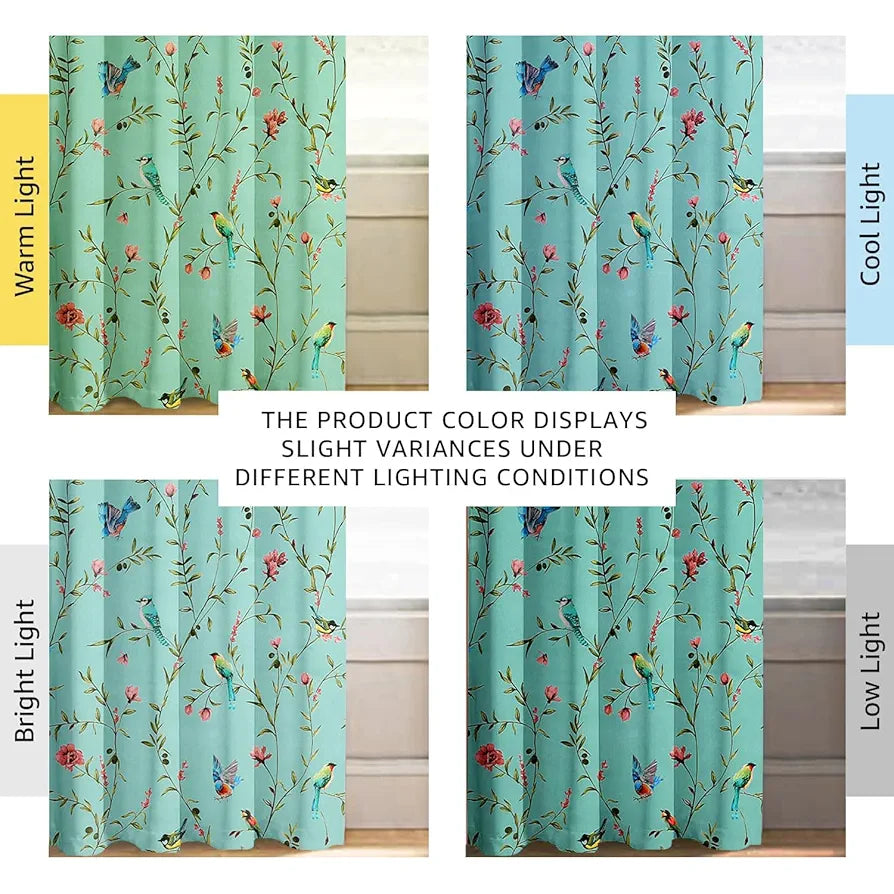 Cloth Fusion Blackout Printed Premium Door Curtains 7 Feet Long Set of 2 Blue Forest