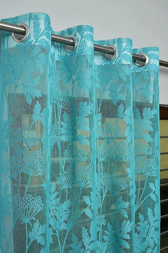 Loomlyfe 5ft Window Curtain | Heavy Tissue Net Floral Semi Transparent Sheer Parda for Home | Aqua Net Curtains | 2 Pieces
