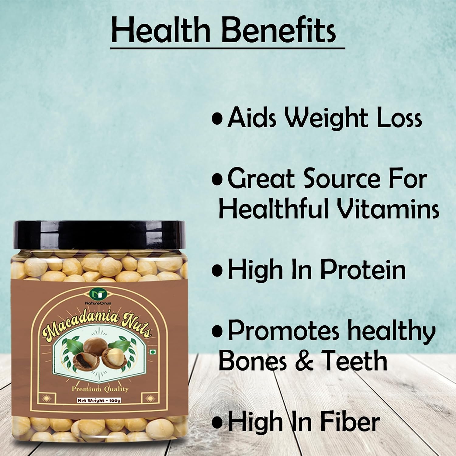 NatureOnus Macadamia Nuts 100gms | No Added Preservatives, Gluten-Free | Additive-Free Snack, Grade A, Crunchy, perfect for guilt-free snacking