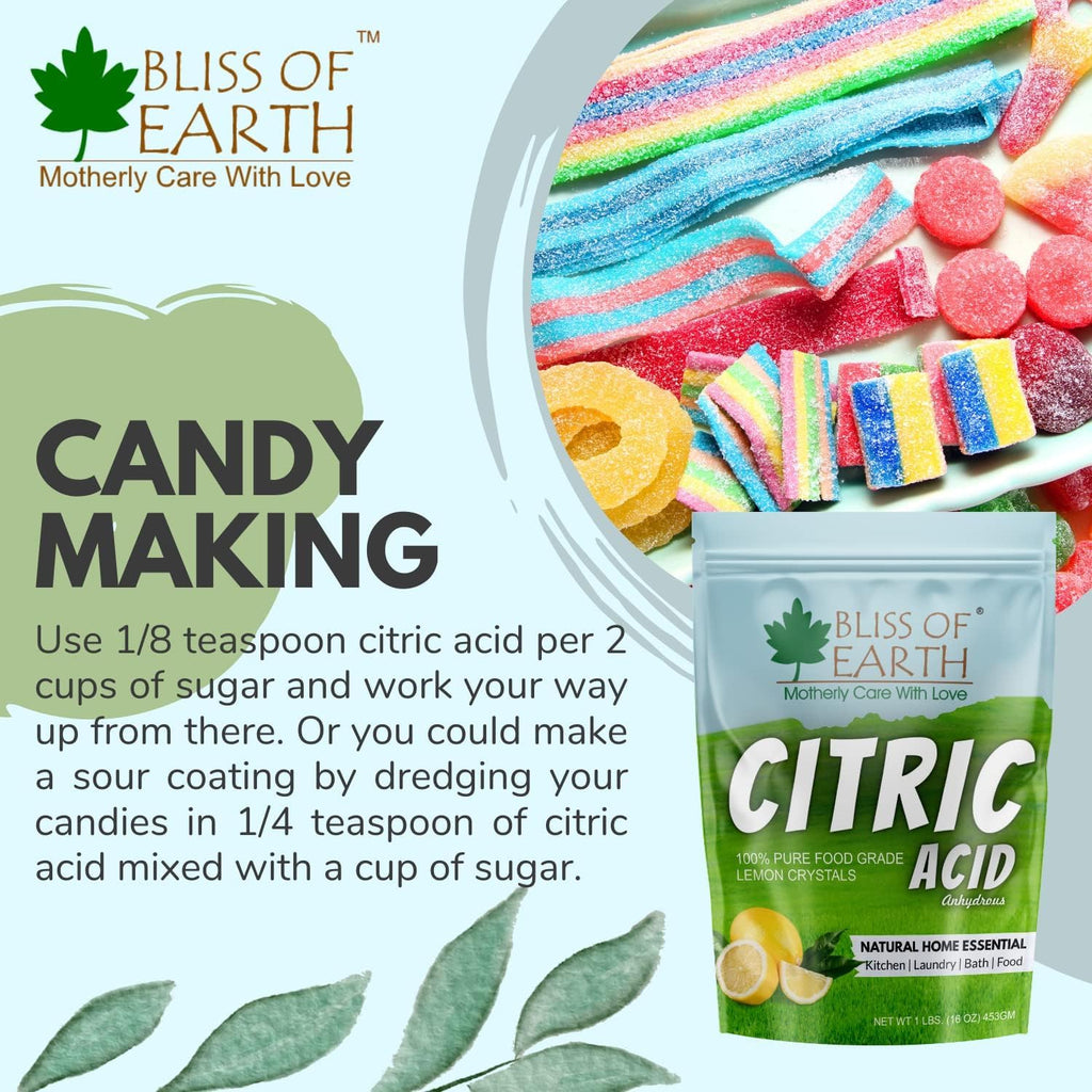 Bliss of Earth Citric Acid 100% Pure Food Grade Lemon Crystals Anhydrous Citric Acid Powder 907gm