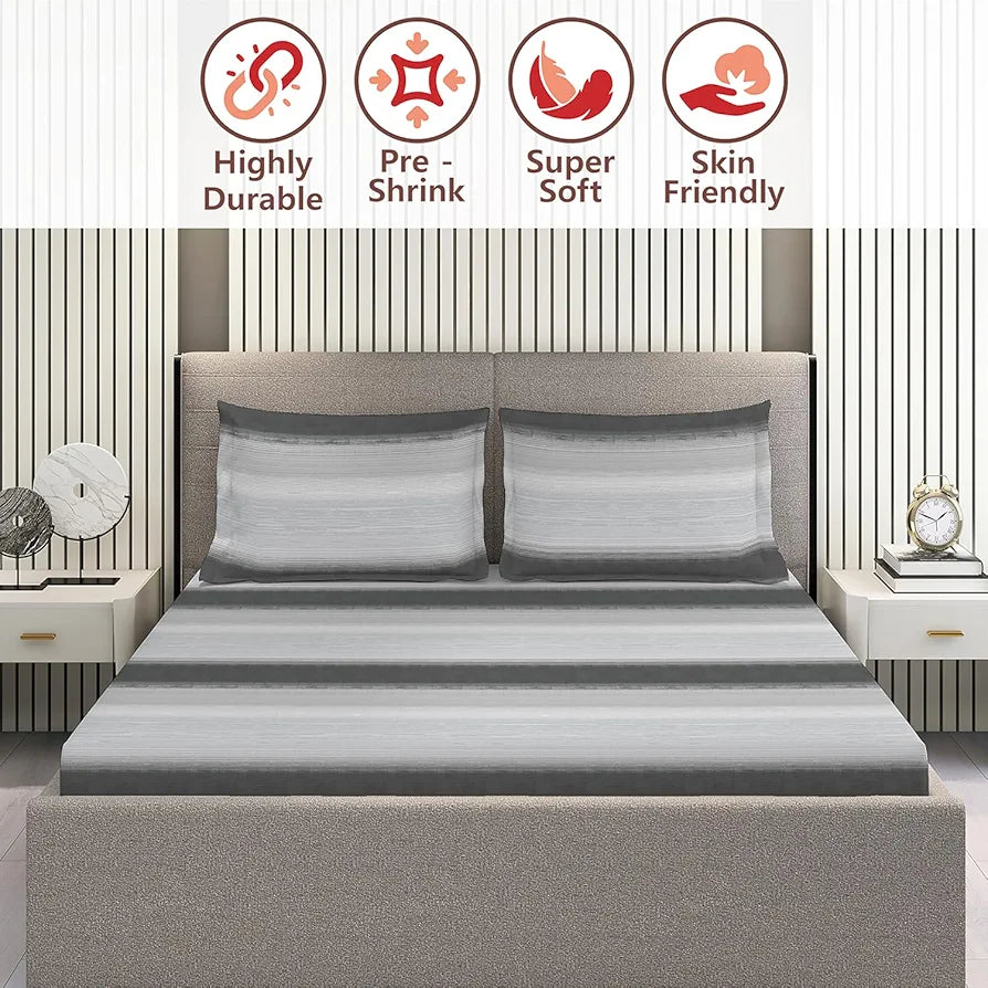 Layers Duracount Bedsheet Set for All Seasons Lightweight Moisture Absorbent 225 CVC King Size Gray Pattern
