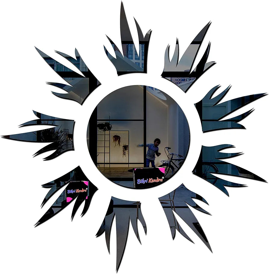 Bikri Kendra Sun Black Mirror Stickers for Wall, Acrylic Mirror Wall Decor Sticker Model 11