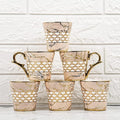 Femora Indian Ceramic Pink Gold Line Tea Cup | 6 Pieces | 155 Ml | Not Microwave Safe