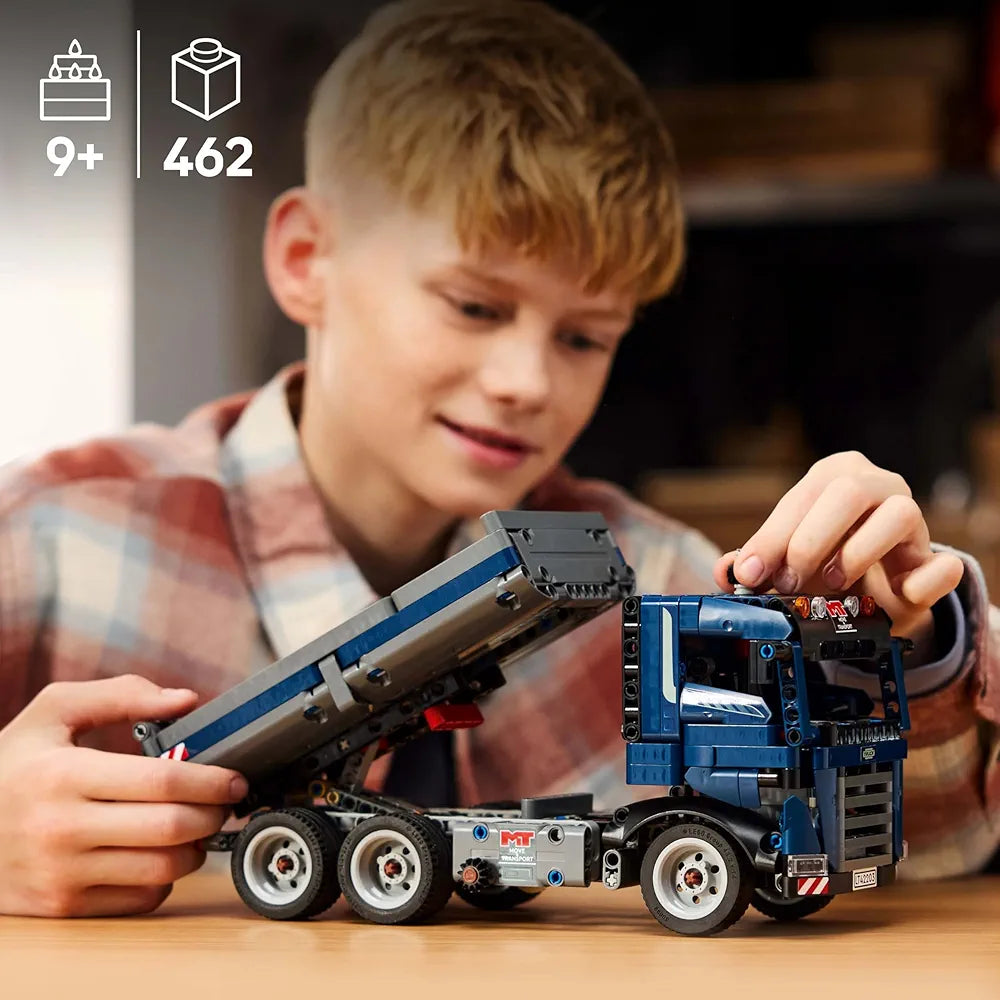 Lego Technic Tipping Dump Truck Toy, Blue Construction Vehicle Set 42203 Building Blocks Toys for 9+ Gift for Boys and Girls