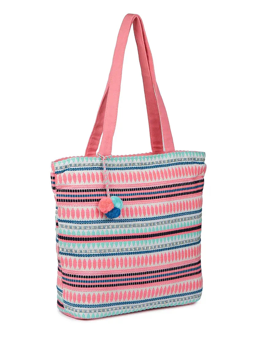 K London Alii And Aliizey Tote Bag For Women With Zip Bag Colour Peach Cream-Teal