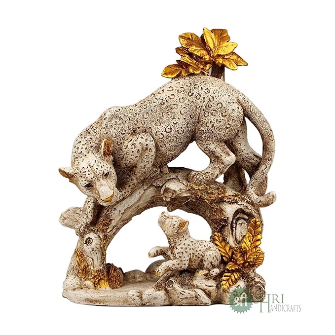 Indicast Polyresin Leopard Statue With Family, 12 Inch | Multicolour