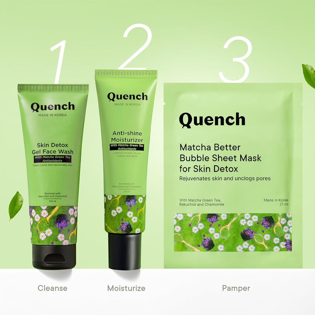 QUENCH BOTANICS Skin Detox Gel Face Wash with Matcha Green Tea Anti-Oxidants | Korean Face Wash for Oily & Acne-Prone Skin | Made in Korea (100ml)