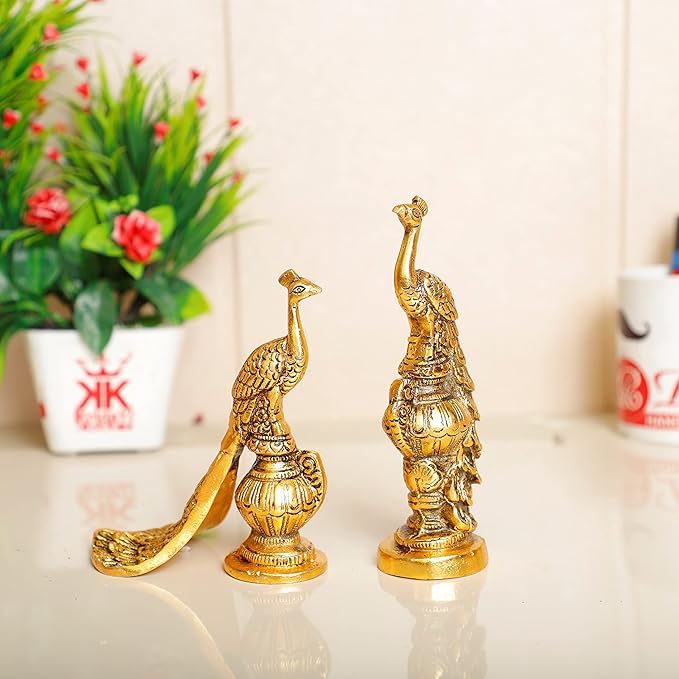 Kridaykraft Peacock Metal Statue Lovers Peacock Couple Pair Showpiece Statue