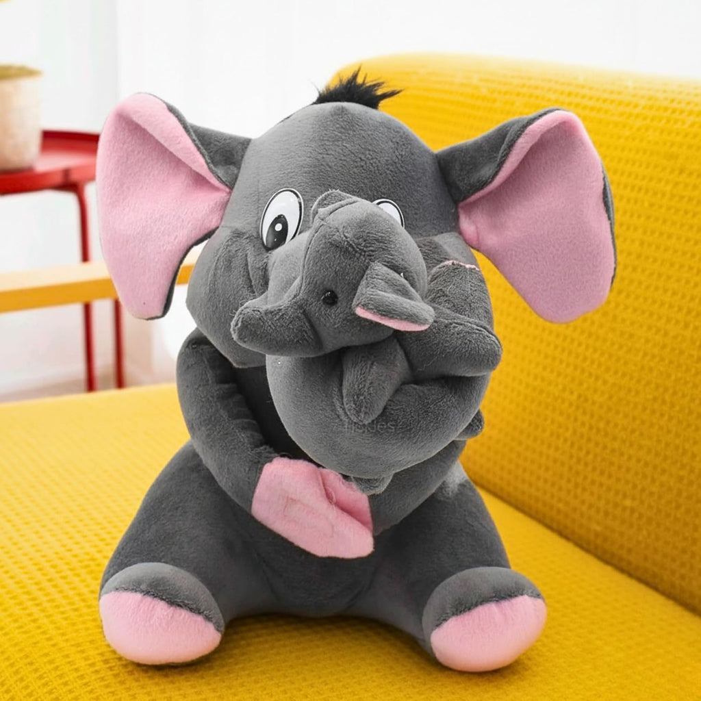 Tickles Elephant Mother with Baby Soft Stuffed Plush Animals Toy for Kids 25 cm Color Grey