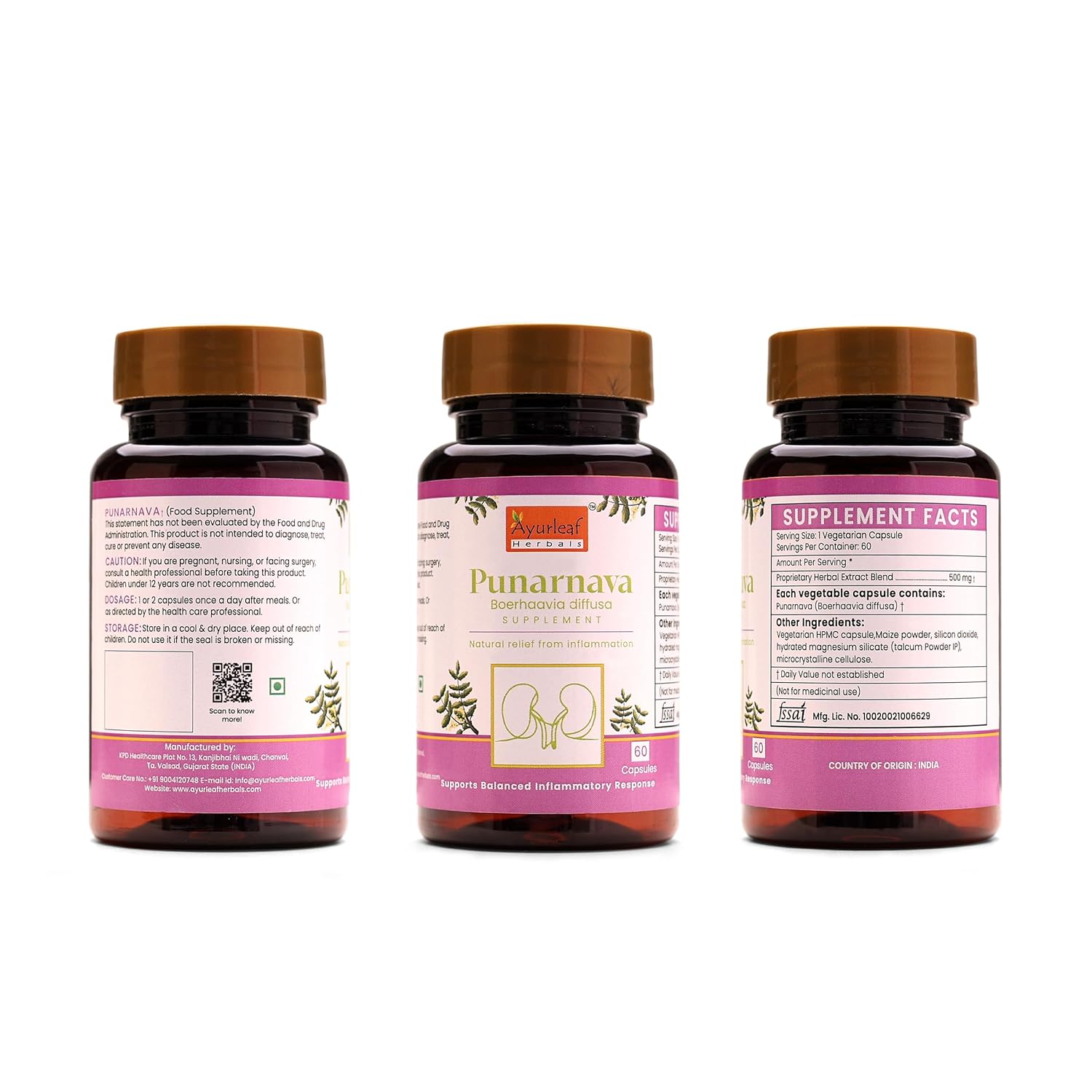 Ayurleaf Herbals Punarnava Capsules - 60 Caps Pack of 2