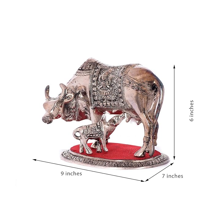 Ecraftindia White Metal Decorative Cow With Calf Statue