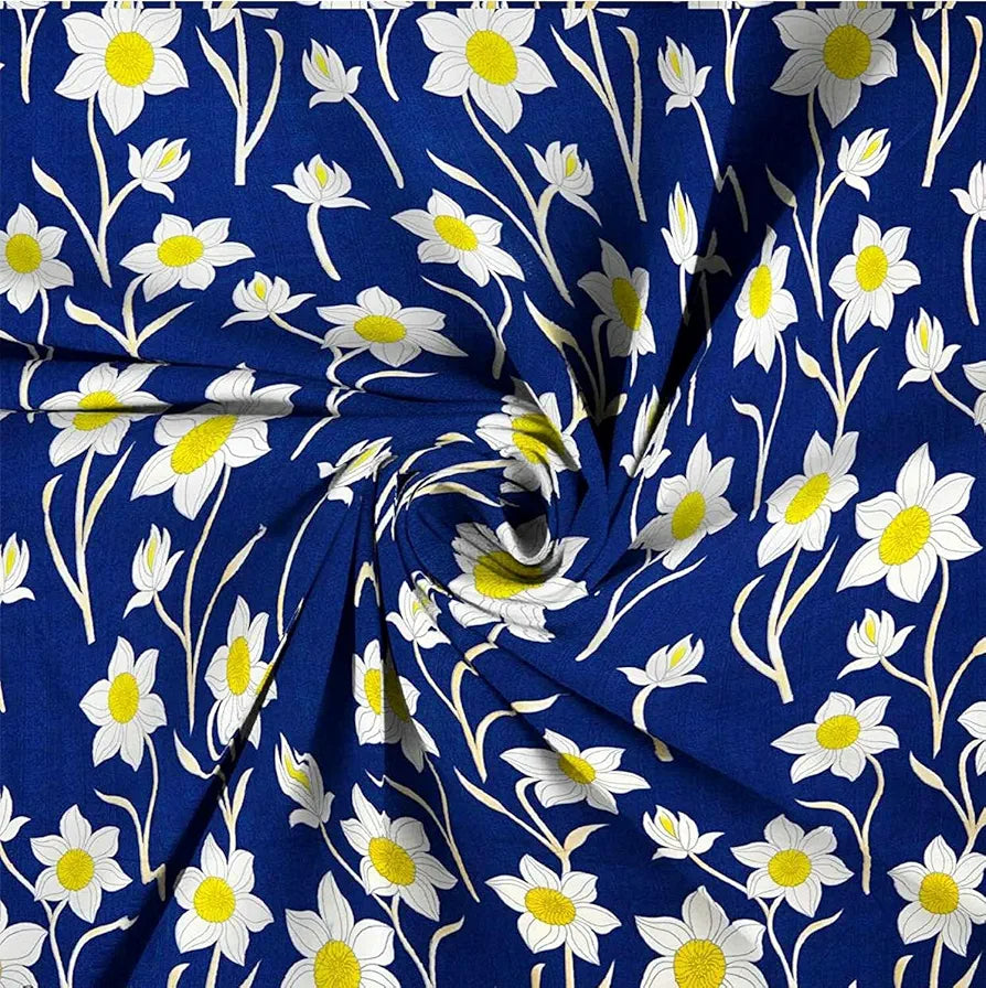 Starnstyle Polycotton 220 TC Floral Printed King Size Double Bedsheet with 2 Pillow Covers Yellow Blue