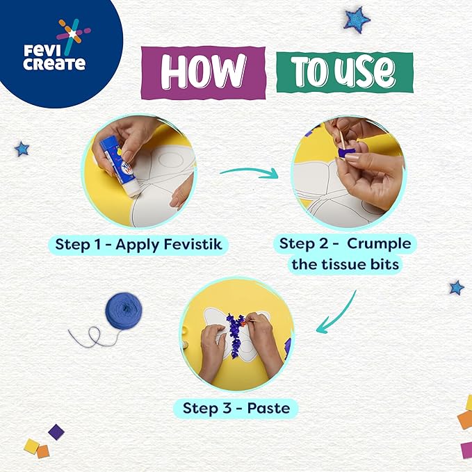 Fevicreate Tissue Art Kit 5 Exciting Templates Easy to Do for Kids 5+ Yrs Art & Craft