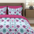 Layers Basicx Cotton Bedsheet Set for All Seasons Lightweight 120 TC Queen Size Blue Geometric