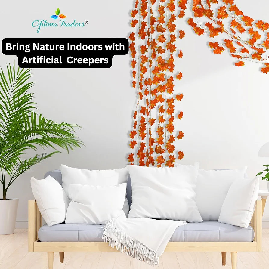 Polyester Artificial Maple Plant Creepers Leaves for Wall Hangings Orange