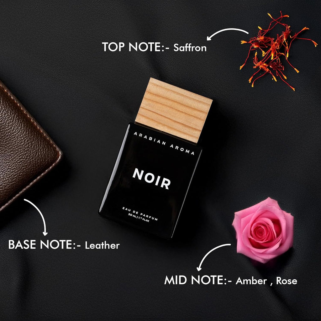 Arabian Aroma Noir Men's Perfume | Premium Perfume for Men with Long Lasting Fragrance | Amber, Rose, Saffron, and Leather Notes | Extrait De Perfume | Long Lasting Perfume for Men (50ml)