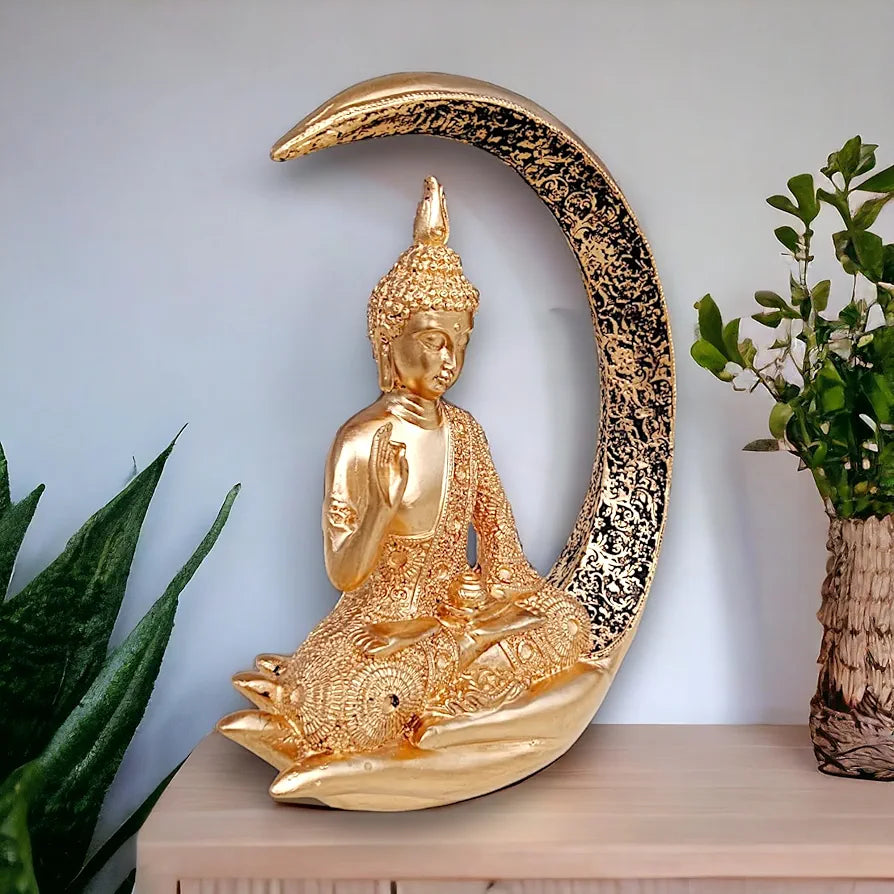 Neelaya Antique Meditating Moon Buddha Showpiece Polyresin Idol Statue Gold