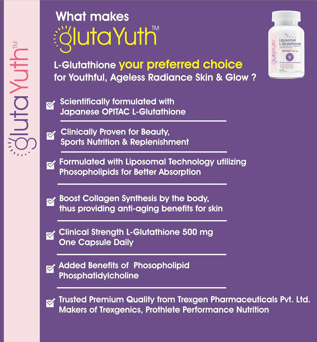 Liposomal OPITAC 500 JAPANESE L-Glutathione 500 mg with Phosphatidylcholine Phospholipid Technology Youthful Skin, Glow, Radiance Complex (30 Veg Capsules) (Pack of 1)