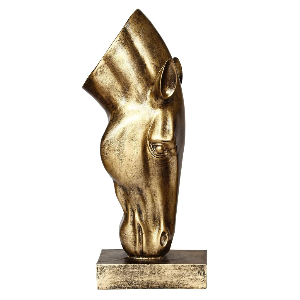 Ecraftindia Golden Antique Finish Elegant Horse Face Handcrafted Polyresin Decorative Showpiece
