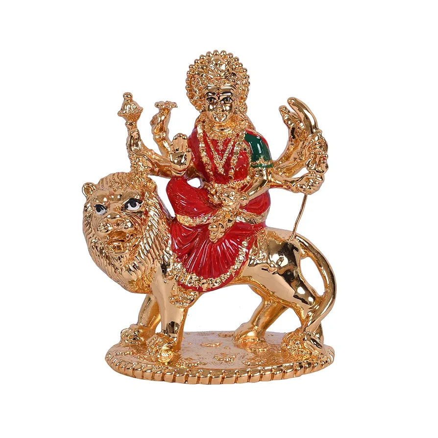 Collectible India Gold Plated Goddess Maa Durga Sherawali MATA Idol Statue for Car Dashboard