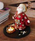 Tied Ribbons Buddha Statue with Tealight,Stones and Wooden Tray Home Living Room