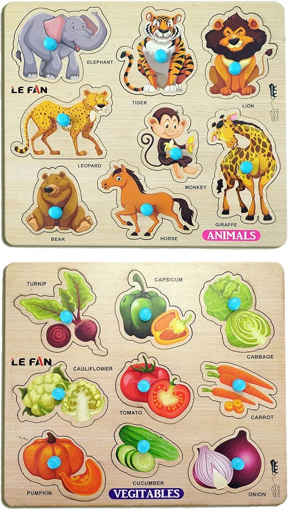 Lefan Kids Fort Pre Nursery Educational Jigsaw Puzzles for Adults Kids Learning Toys Kit Board Game 2 pcs Set of Animals