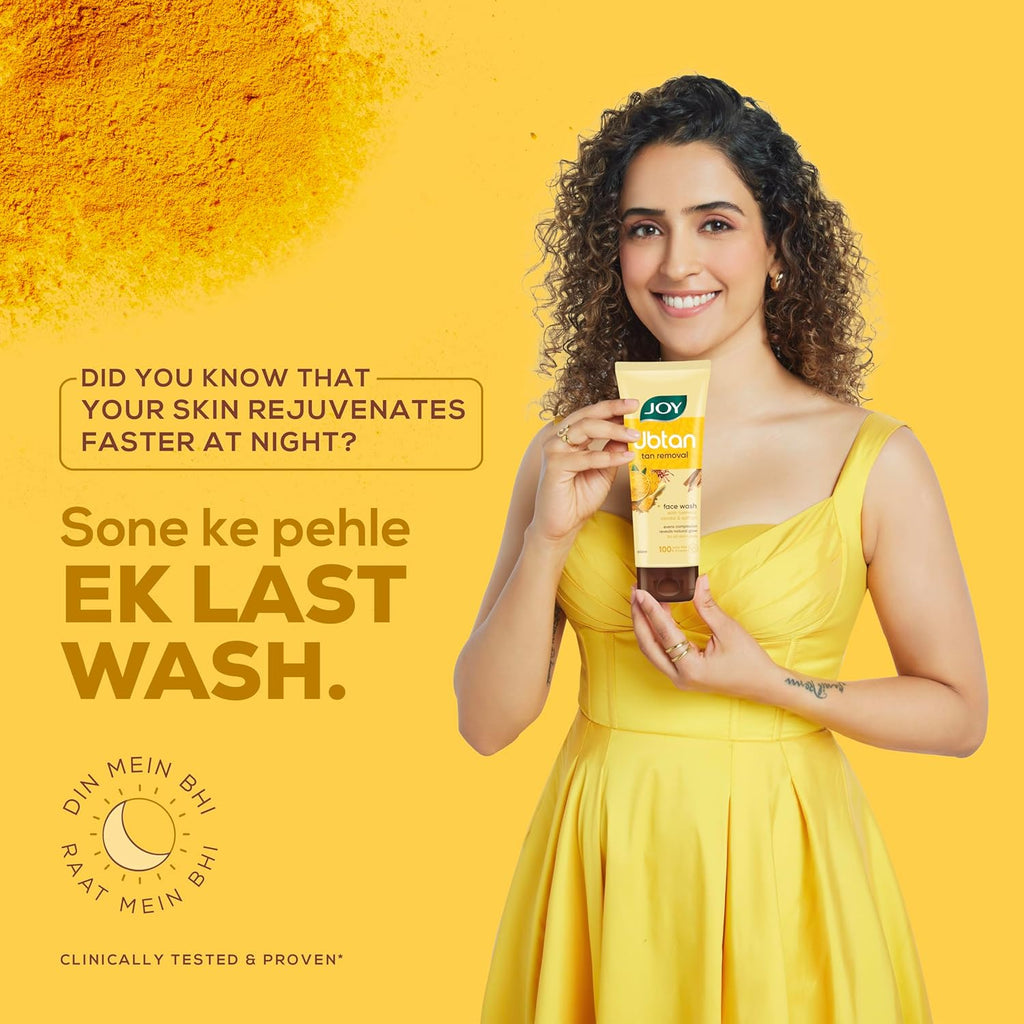 Joy Ubtan Tan Removal Face Wash 200ml | Detans & Brightens, Removes Dirt & Blemishes for a Natural Glowing Skin | Enriched With Turmeric, Saffron & Sandalwood | Suitable for All Skin Types